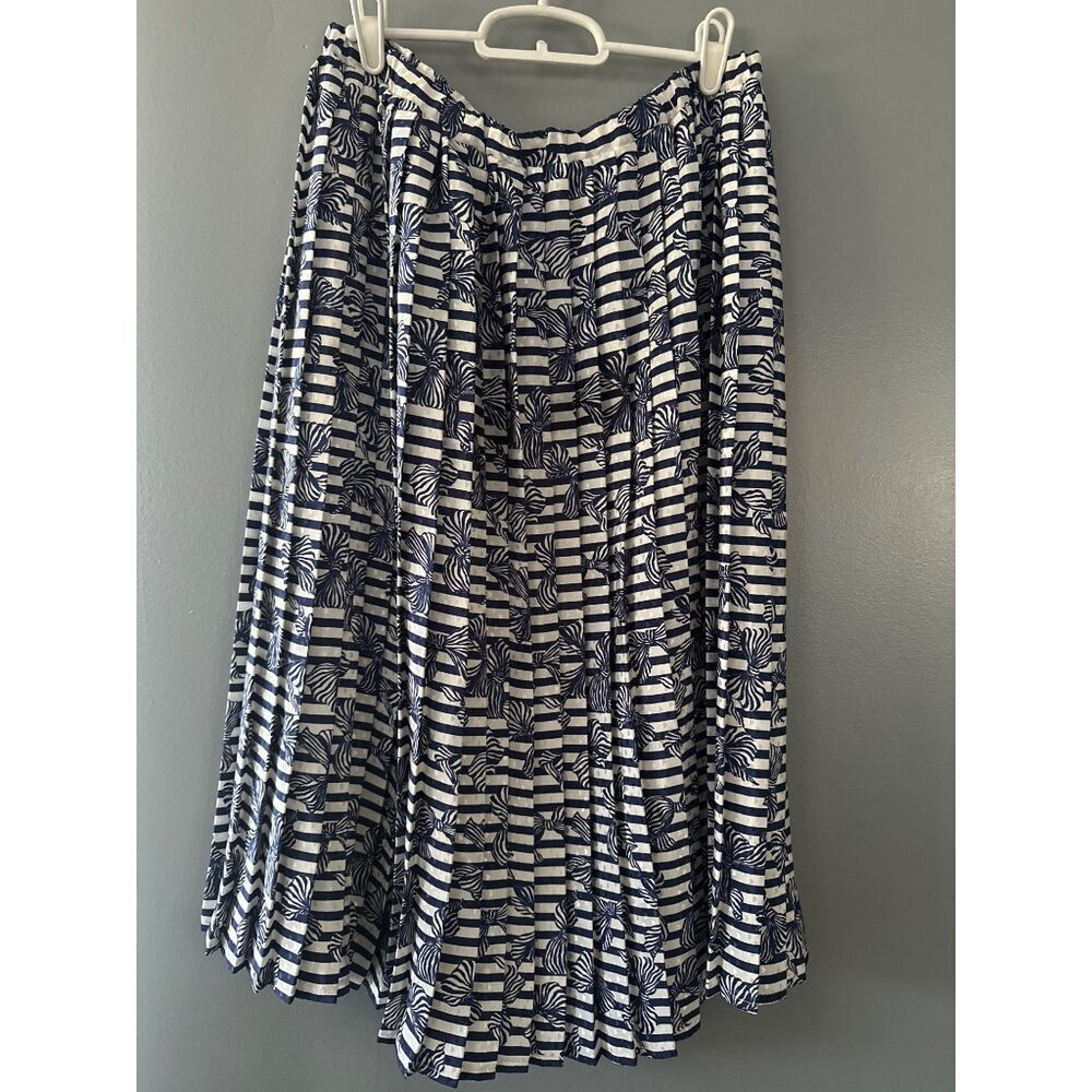 USA Made Midi Skirt Size 8 Elastic Waist Navy Stripe Floral Boho Coquette - Picture 6 of 7